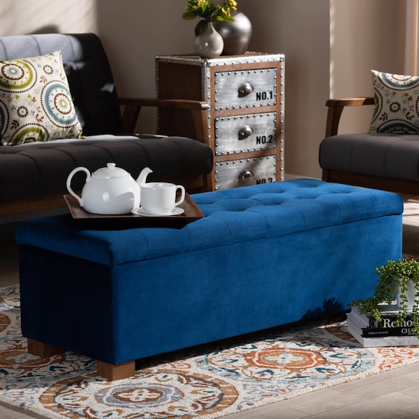 Baxton Studio Roanoke Navy Blue Velvet Upholstered Grid-Tufted